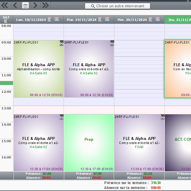 planning sur scform